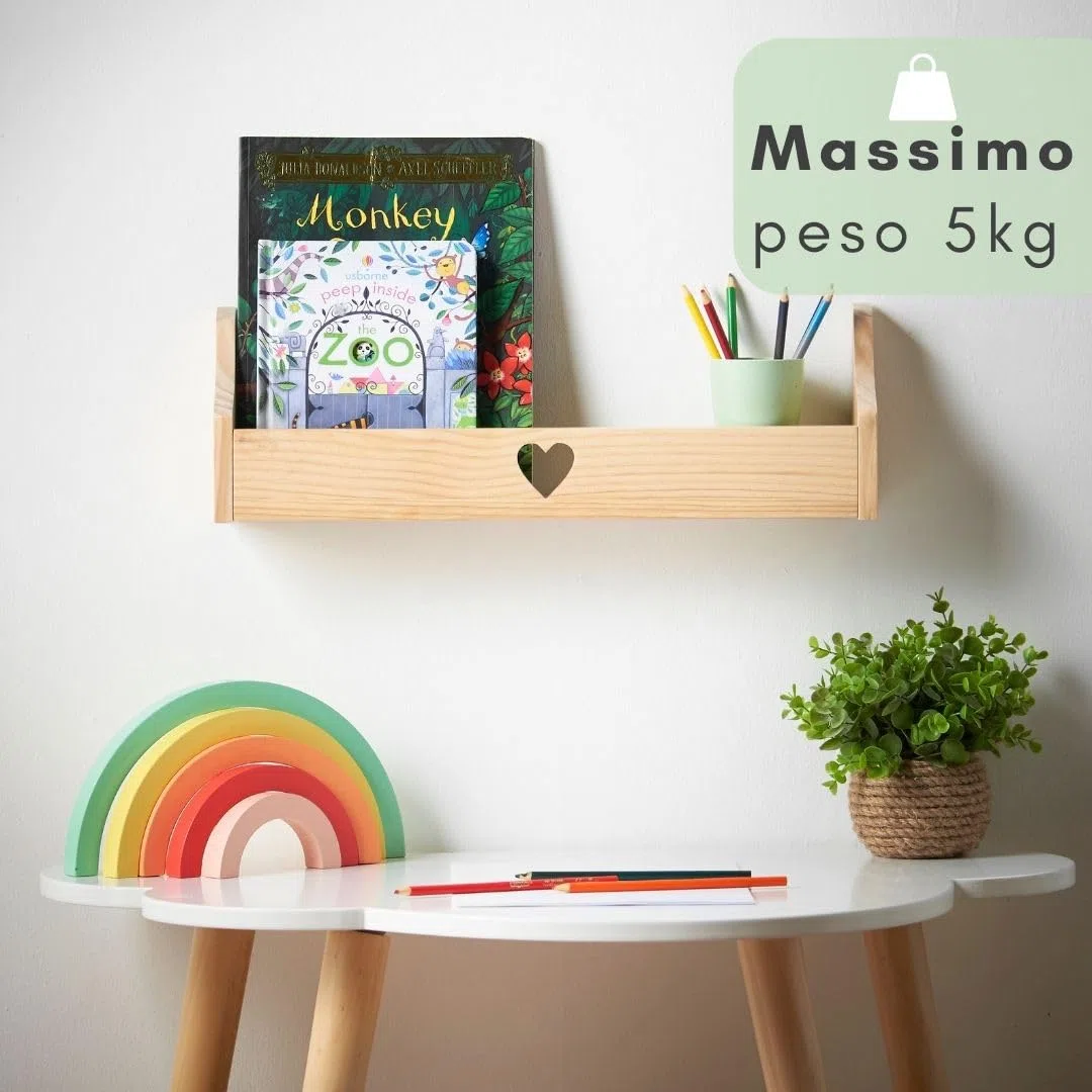 Haus Projekt Mensola a Parete per Bambini Cuore Scaffale Libreria Bambini, Mensole Cameretta, Organizer, Soluzione di Stoccaggio Multiuso a Parete, Heart Chubby Shelf (Pacchetto 3, Pino) 50x10x16cm