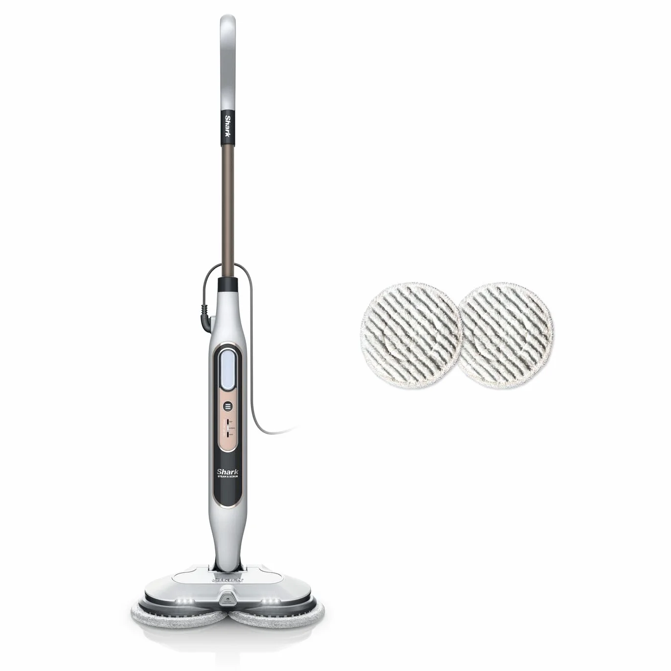 Shark Steam Mop, Scopa a Vapore Lavapavimenti Automatico con Steam Blaster, 2 Panni Lavabili Rotanti, 3 Modalità, Igienizza, Rimuove Macchie e Sporco, Tutti i Tipi di Pavimenti, Bianco/Grigio, S8201EU