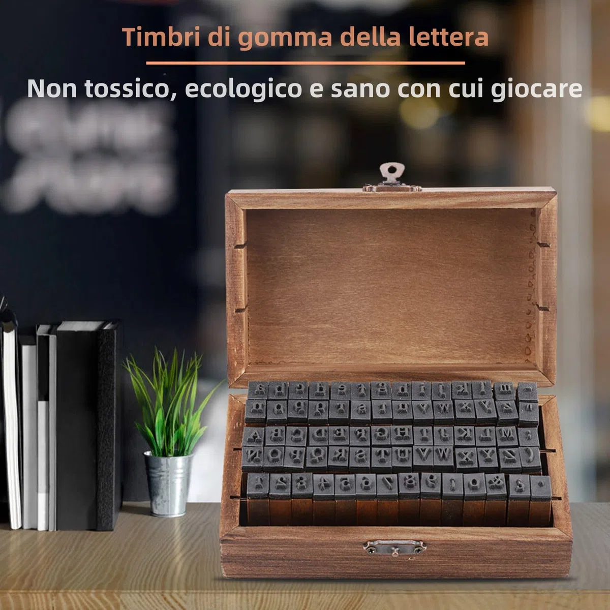 Set di Timbri Decorativi in Legno con Numeri e Lettere – Con Scatola per il Ripostiglio, Ideale per Cartoline, Disegni e Lavoretti con l'Argilla, Perfetto per Bambini