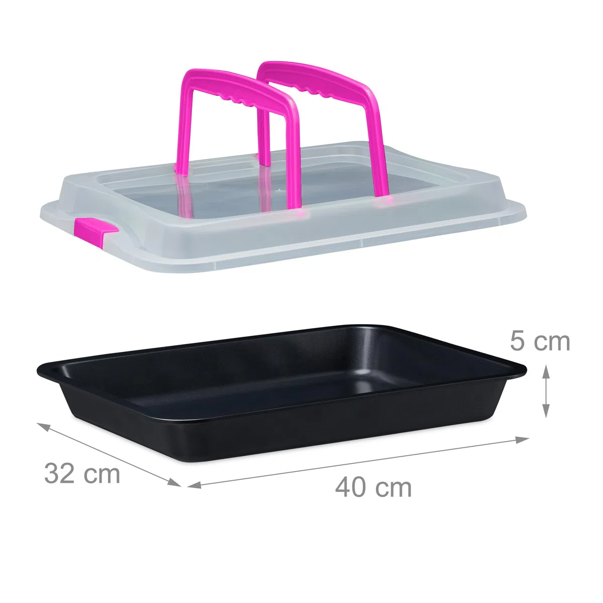 Relaxdays Teglia con Coperchio, Pirofila Rettangolare, Casseruola Portatorte con Manici, 3in1, LxP 40,5 x 32,5 cm, Rosa