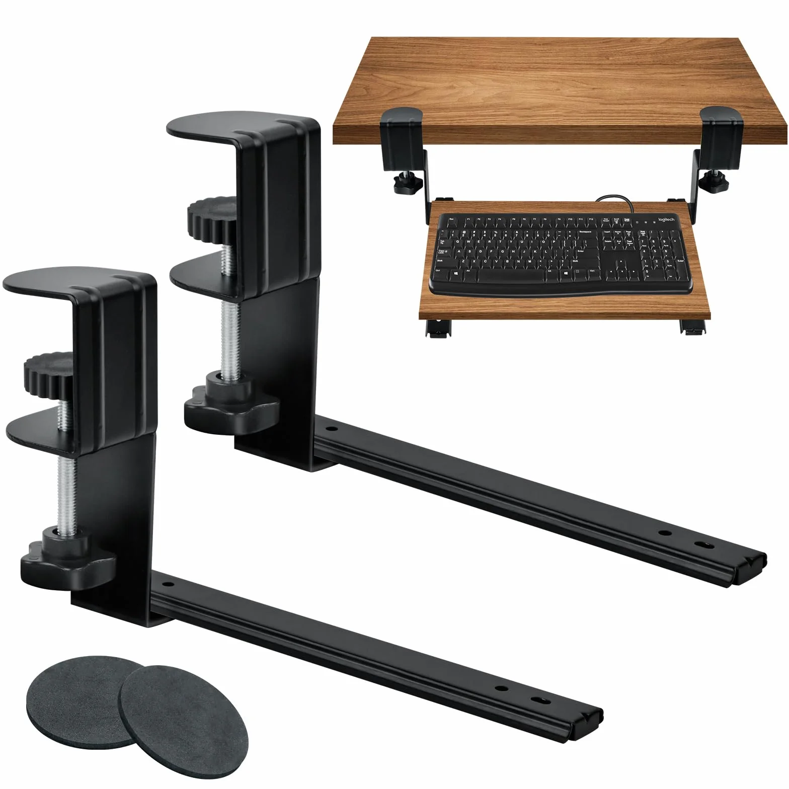 Porta Tastiera Estraibile, Supporto Tastiera Pc con Morsetto C di Grandi Dimensioni, Vassoio per Tastiera Allungabile e Silenzioso per L'Ufficio, 235mm X 140mm (Nero)