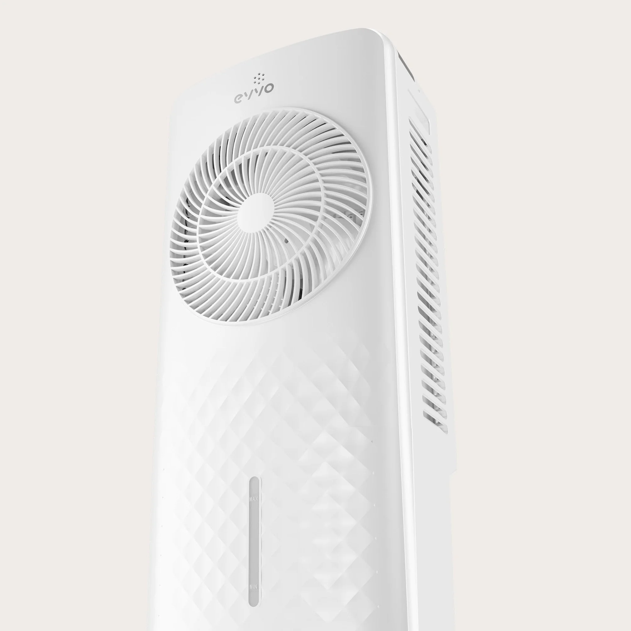 EVVO AC750 Ventilatore evaporativo - Climatizzatore portatile ad aria fredda senza installazione con acqua e ghiaccio, 3 velocità, 2 modalità, funzione fredda, oscillazione, timer 12 ore e telecomando