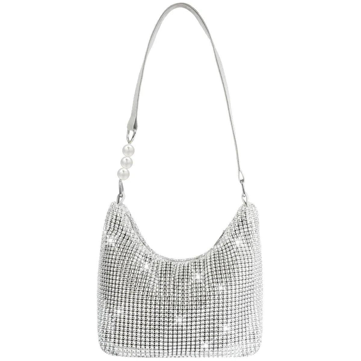 OSDUE Borsa da Sera con Pochette, Borse con Strass Fatte a Mano in Argento Lucido, Donna Pochette da Sera, Borsa a Tracolla Chic ed Elegante Borsa Tote per Serate Matrimoni Balli di Fine Anno Feste A