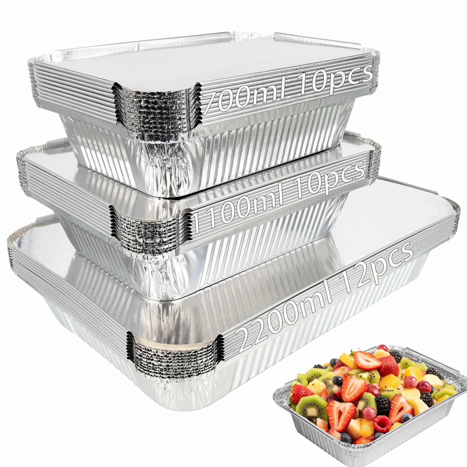 32 pezzi Vaschette Alluminio,Teglie Alluminio Usa e Getta da 2200ml/1100ml/700ml,Vaschette Alluminio con Coperchio,Per grigliare in alluminio per cucinare, arrostire, cuocere.