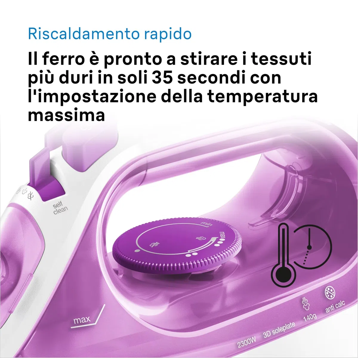 Braun TexStyle3 SI3030PU Ferro da Stiro a Vapore con 5 Anni di Assistenza, Piastra in Ceramica, Stiratura in Verticale, Punta di Precisione, Getto di Vapore 140g/min, Potenza 2300watt, Rosa Chiaro
