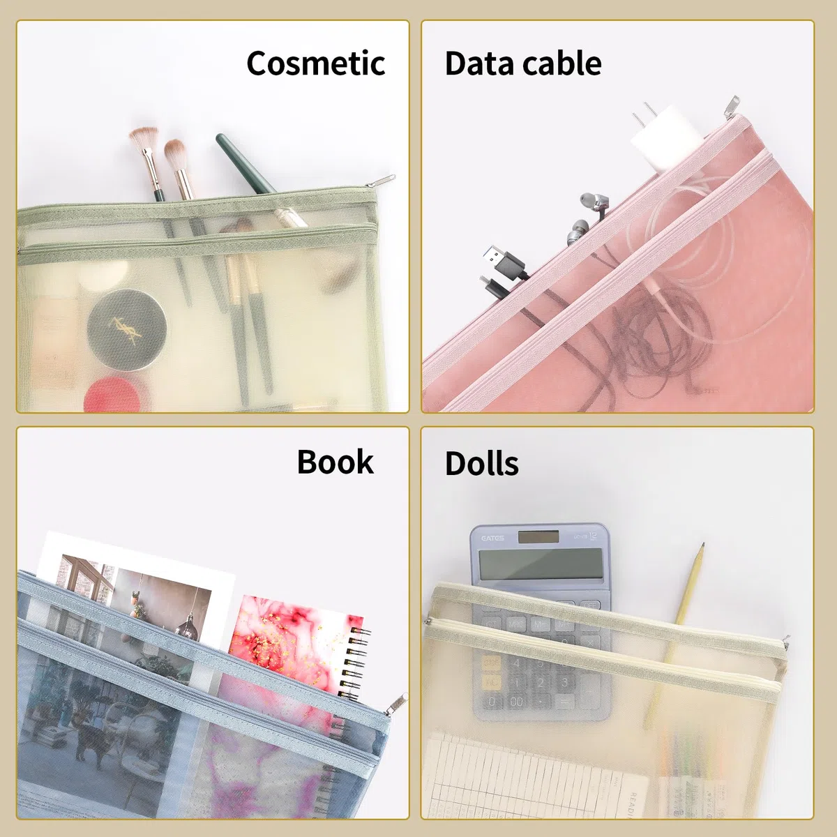 Sacchetto in Mesh con Cerniera Colorato, Set di Blocchi da Costruzione in Nylon a Doppio Strato per Giocattoli, Organizzazione e Conservazione, Borsa A4 con Cerniera e Maniglia, Traspirante e