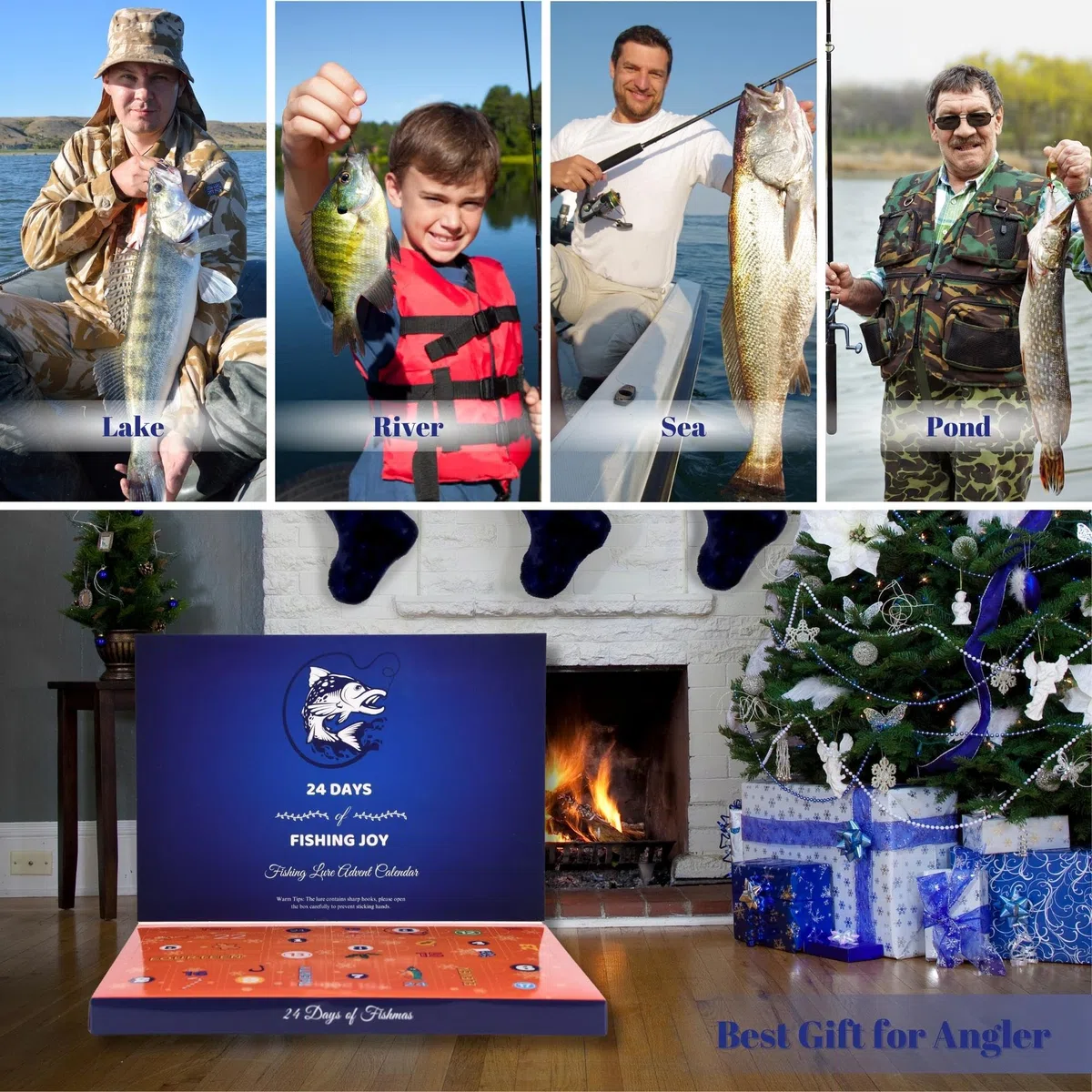 VTYEPOU Calendario dell'Avvento Pesca Conto alla rovescia di Natale - Set di esche da pesca per 24 giorni per Fisher Adulti Uomini Adolescenti Ragazzi - Regalo a sorpresa di Natale 2023