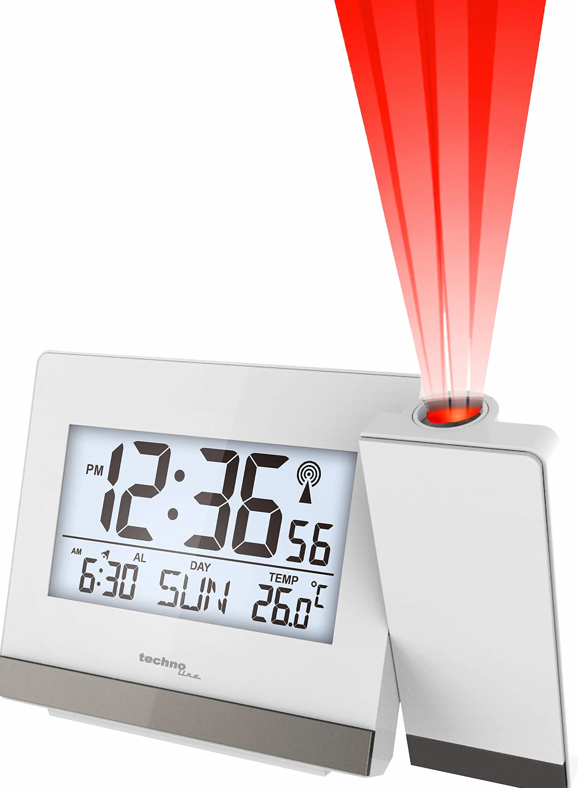 technoline WT538w - Sveglia radio per proiezione, 15 cm x 9 cm x 1,5 cm, colore: Bianco