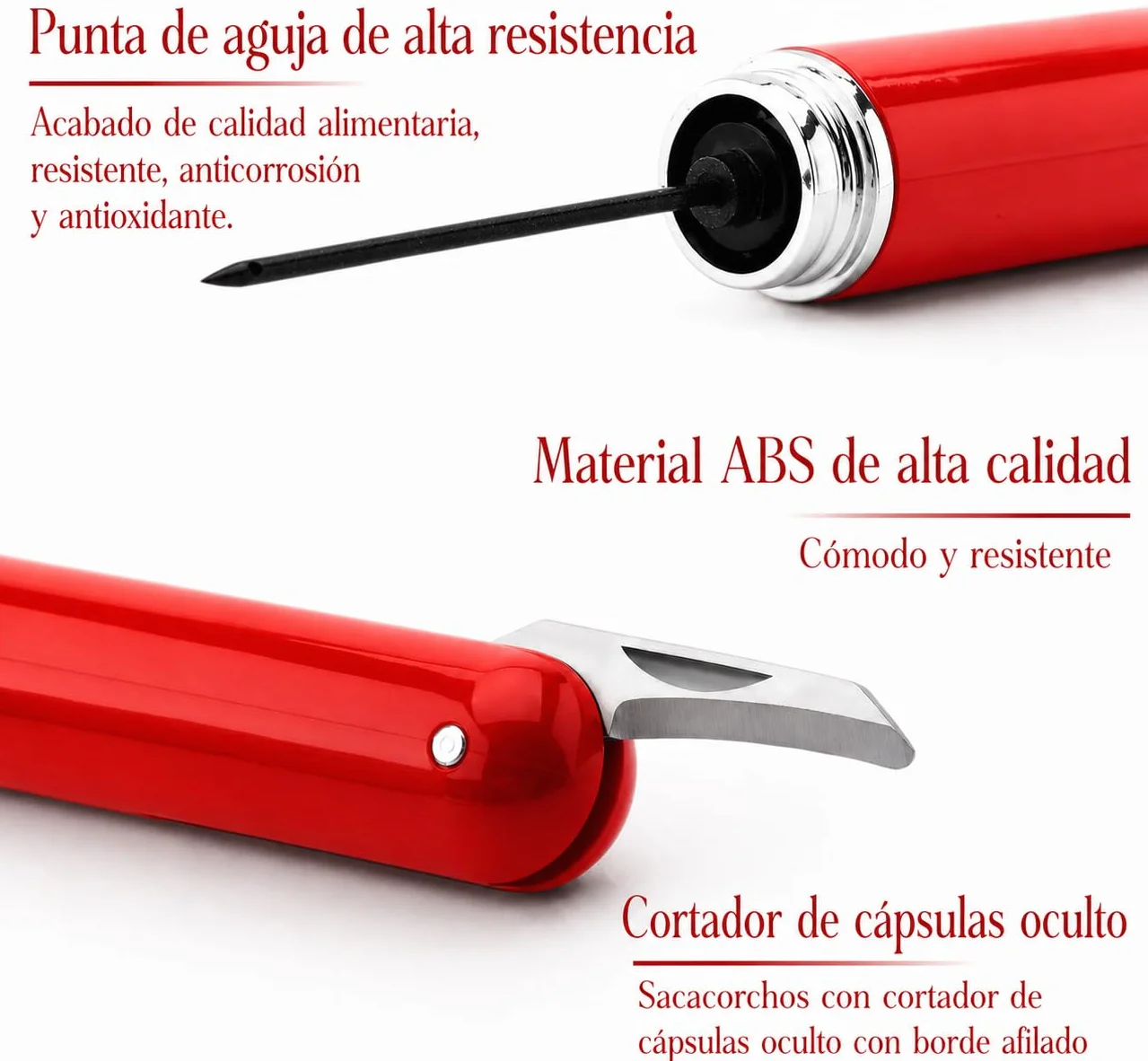 Cavatappi ad aria a pressione, apribottiglie di vino con pompa ad aria, ago in acciaio inox e tagliacapsule, estrai il sughero senza romperlo