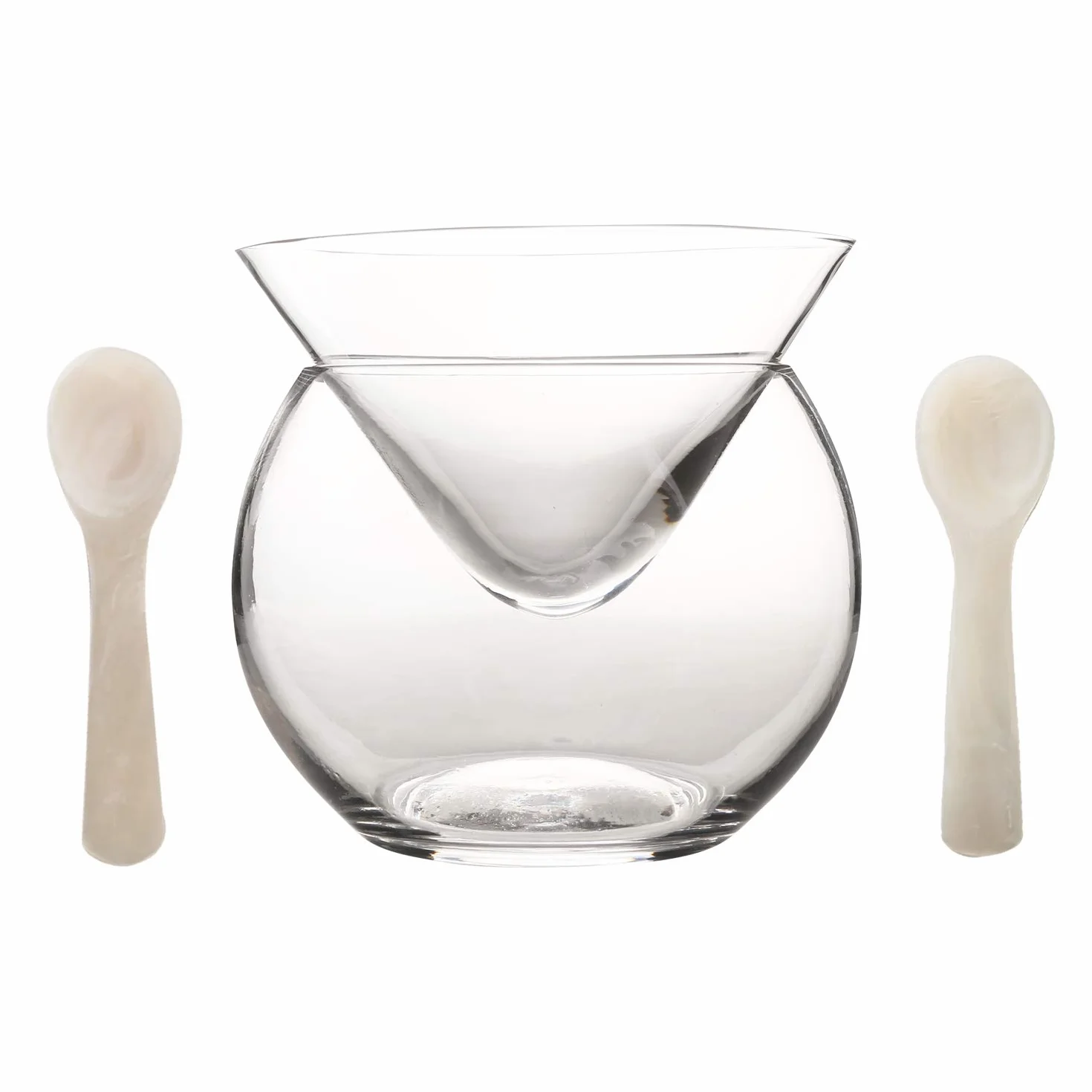 DUEBEL Porta Cavialein in Vetro e 2 Cucchiaini in Madreperla da 8cm - per Caviale, Martini, Vino, Cocktail Liquoroso