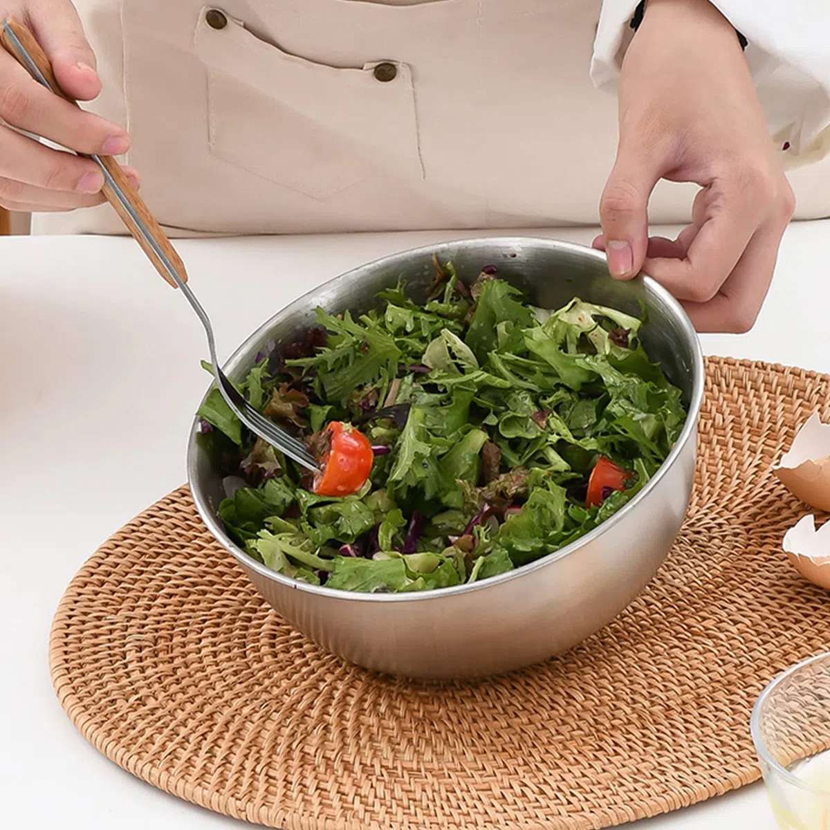 Gucass Set da 5 ciotole acciaio inox cucina (0,7 L / 1,2 L / 1,8 L / 2,5 L / 3,5 L), ciotole cucina impilabili, insalatiera acciaio inox lavabili in lavastoviglie – per insalata, impasti, dolci
