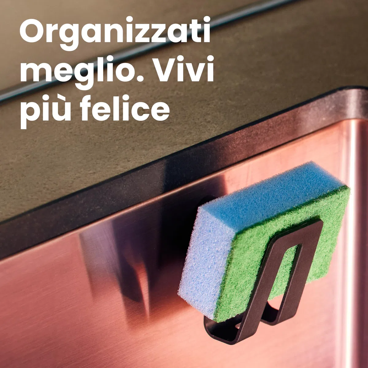 Porta spugna magnetico per lavello della cucina - Magnete potente - Organizer per lavello della cucina - Porta spugna per lavello (biocomposito)