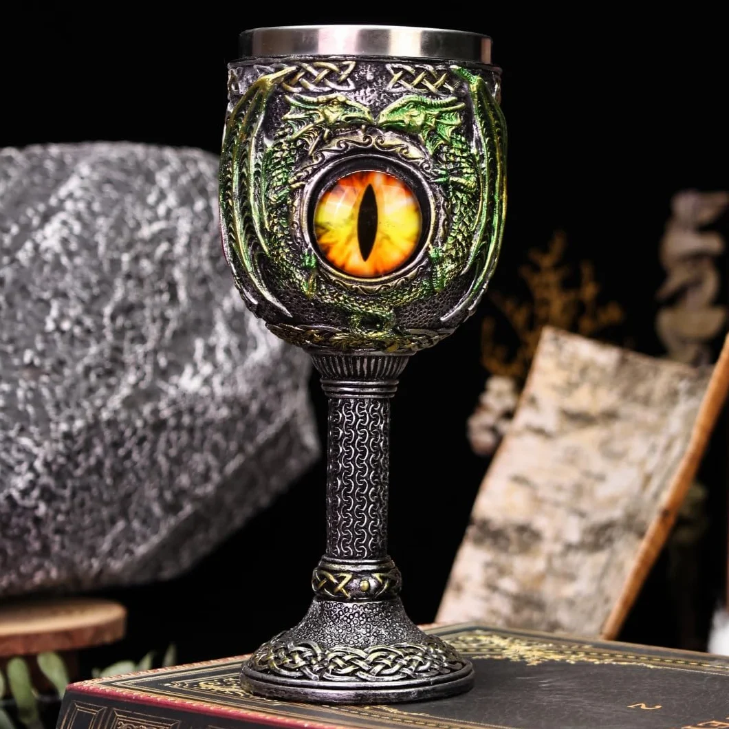 ZONSUSE Calice Drago, Calices Occhio Dragos, Bicchiere da Vino Medievale, Goblet in Acciaio Inox, Tazza Halloween 180ml (Occhi)