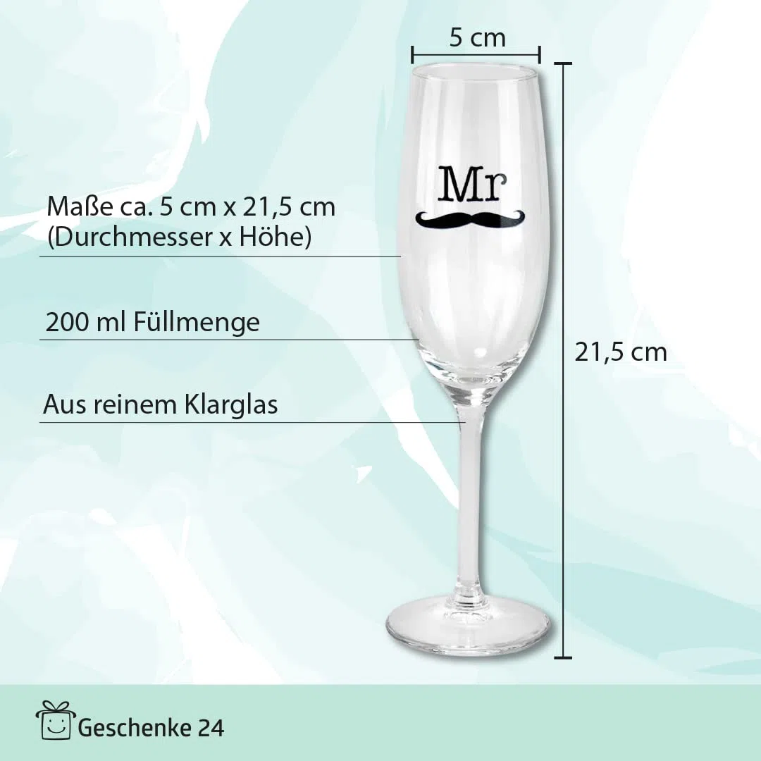 Geschenke 24 Bicchieri Prosecco per Matrimonio I Set da 2 Calici Mr Mrs I Calici Personalizzati Matrimonio con Disegno Bacio e Baffi I Flûte Vetro Regalo Matrimonio I Decorazione Tavola