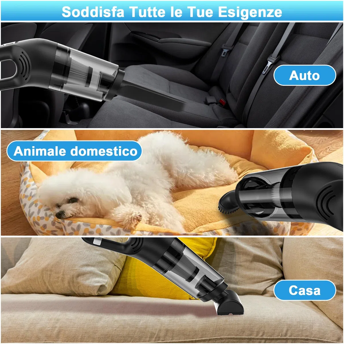 Czemo Aspirabriciole Senza Fili Potente 9000pa 120W Aspirapolvere Auto, Mini Aspirapolvere Portatile per Auto Ricaricabile Aspira Briciole USB Aspirapolvere a Mano per Casa Auto Ufficio