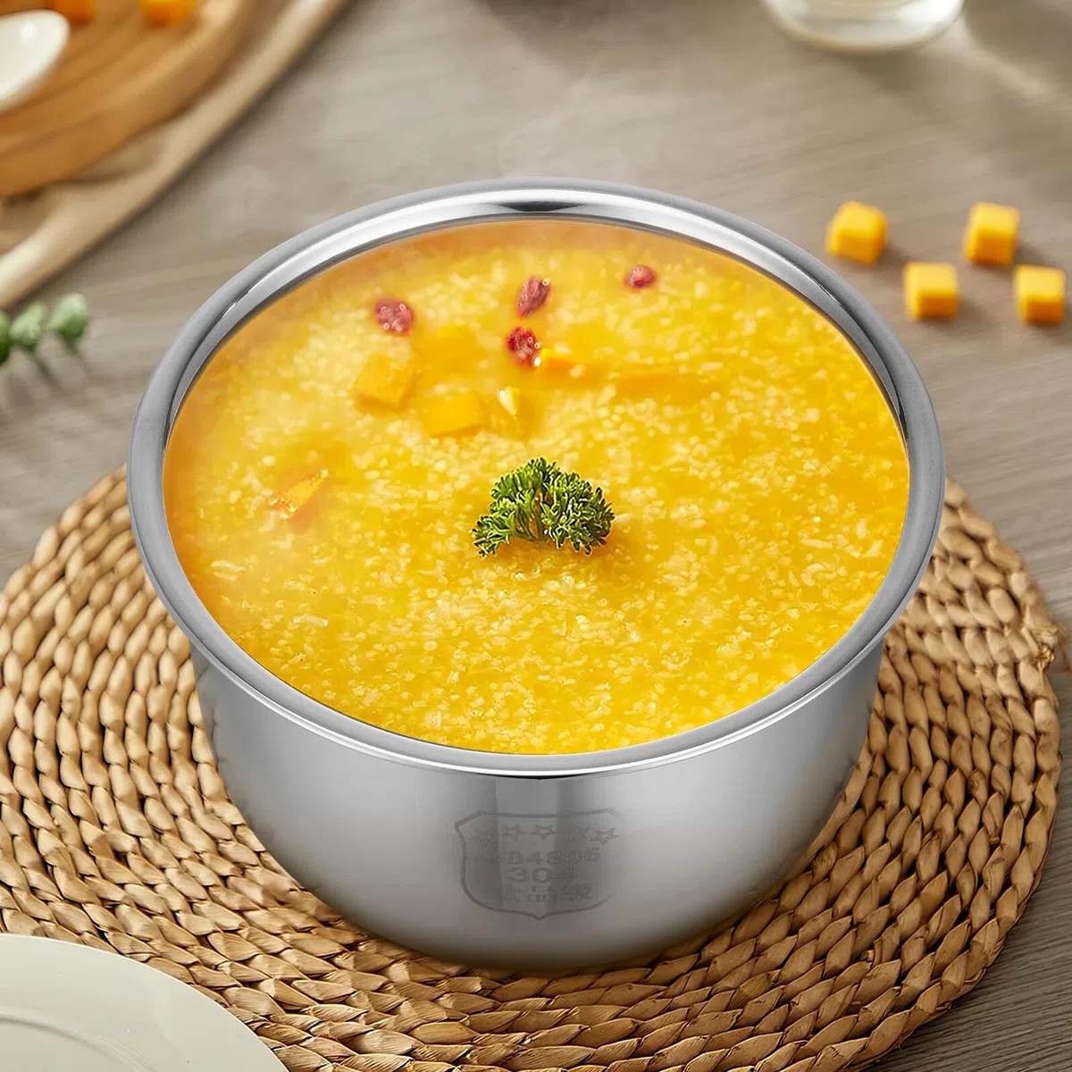 Pentola Interna Cuociriso Inox 304 da 2 Litri, Ricambio Pentola per Cuoci Riso Elettrico Fondo Spesso, Adatta per Cucina e Preparazione Zuppe, Accessorio Sostitutivo Portatile