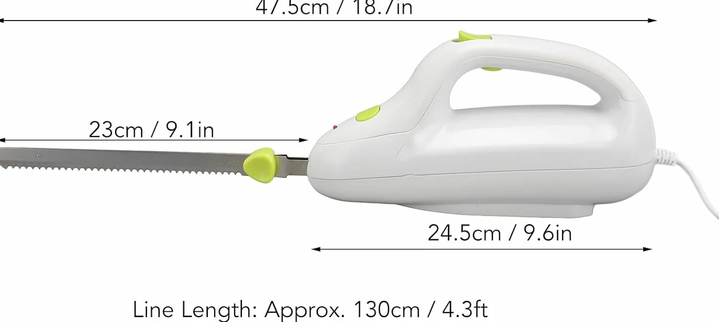 Zerodis - Coltello elettrico dentato per carne, portatile, ideale per pane, carne congelata, prosciutto, pomodori e tacchino, manico ergonomico, leggero e facile da pulire
