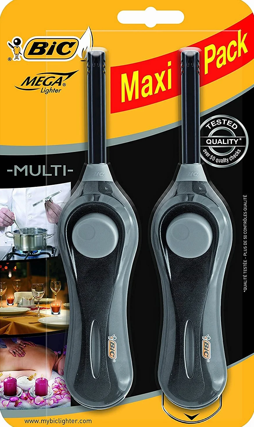 BIC MegaLighter Accendini Multiuso - Nero, Confezione da 2