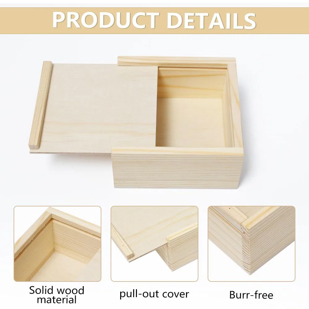 6 Pezzi Scatole in Legno con Coperchio Scorrevole 10x10x5cm Piccole Scatole di Legno Portaoggetti Naturale Non Finite Cassetta Legno Quadrate per Gioielli e Artigianato Fai da te