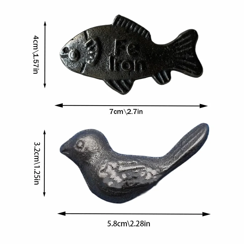 Uccello/pesce in ferro fortunato per cucinare, statuetta di uccello/pesce in ghisa per carenza di ferro, efficace e sicura, uccello/pesce in ghisa, per donne, atleti vegani (2 pesci)