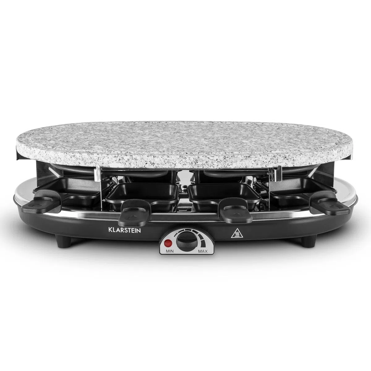 Klarstein Griglia per Raclette con Vassoio in Acciaio Inox, Piastra Raclette Formaggio Rotabile e Regolabile 15W, Piastra Elettrica per Grigliare Carne e Formaggio, Piastra Grill per Interni