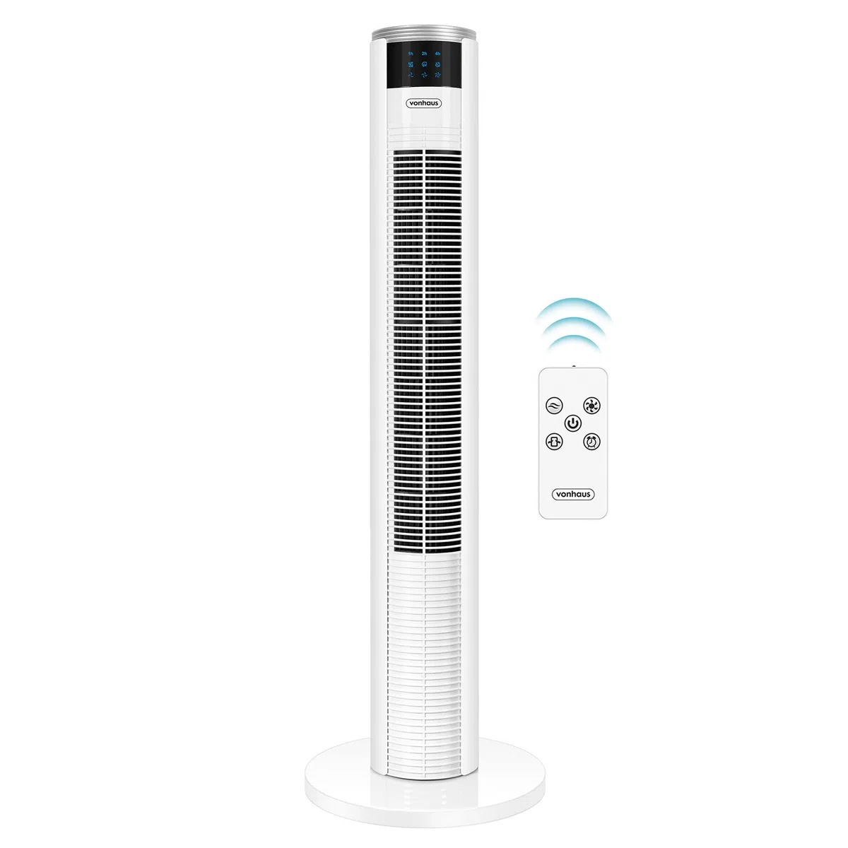 VonHaus 87cm Ventilatore a Torre Bianco, Ventilatore con Telecomando per Camere da Letto, 60W Ventilatore a Colonna- 3 Velocità, Oscillazione a 70°, Timer di 7 ore, Display a LED e Vassoio per Aromi