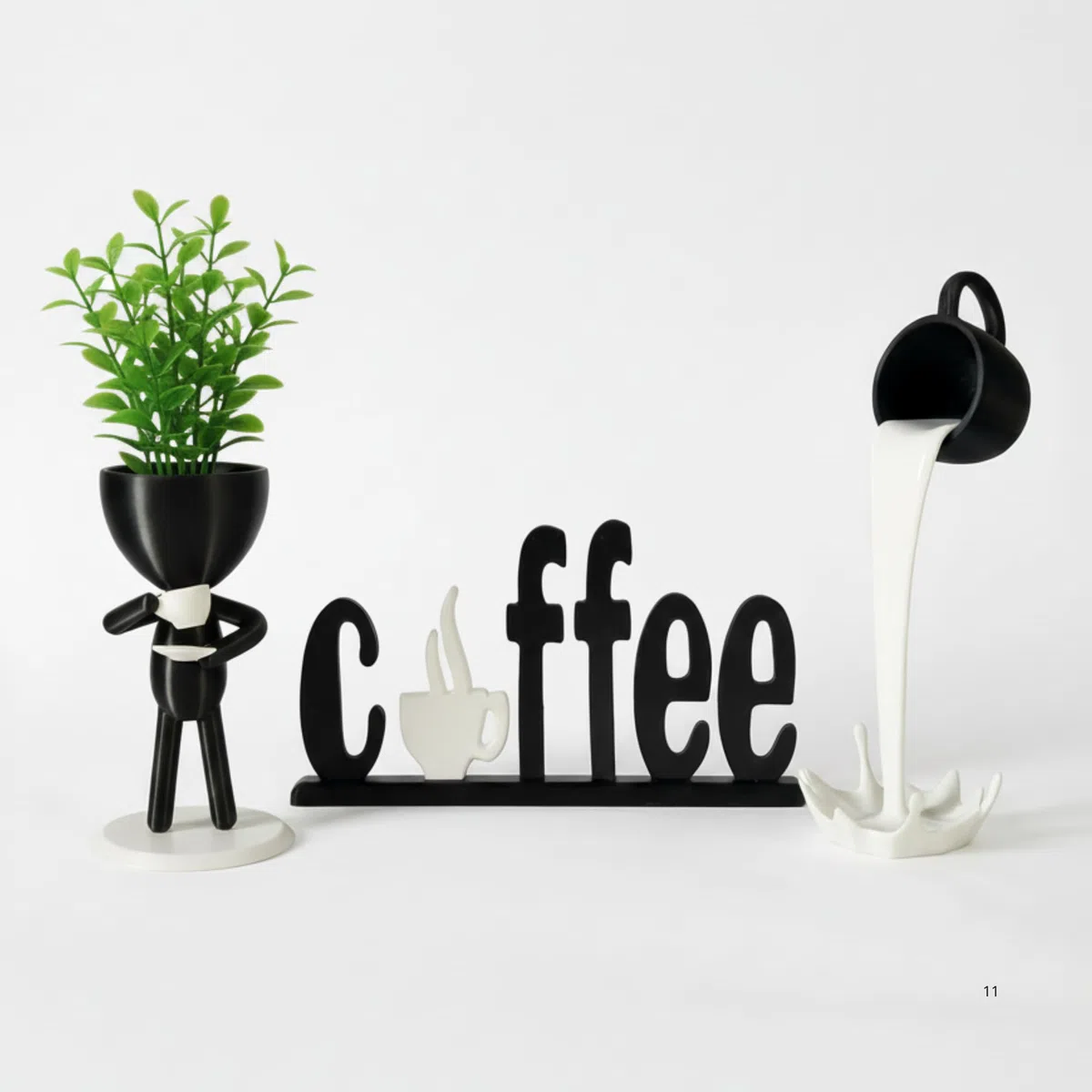Generico Decorazione Angolo Caffè Set 4 Pezzi - Scritta Coffee, Tazza Sospesa, Omino Decorativo - Accessori Arredo Cucina e Bar Moderno