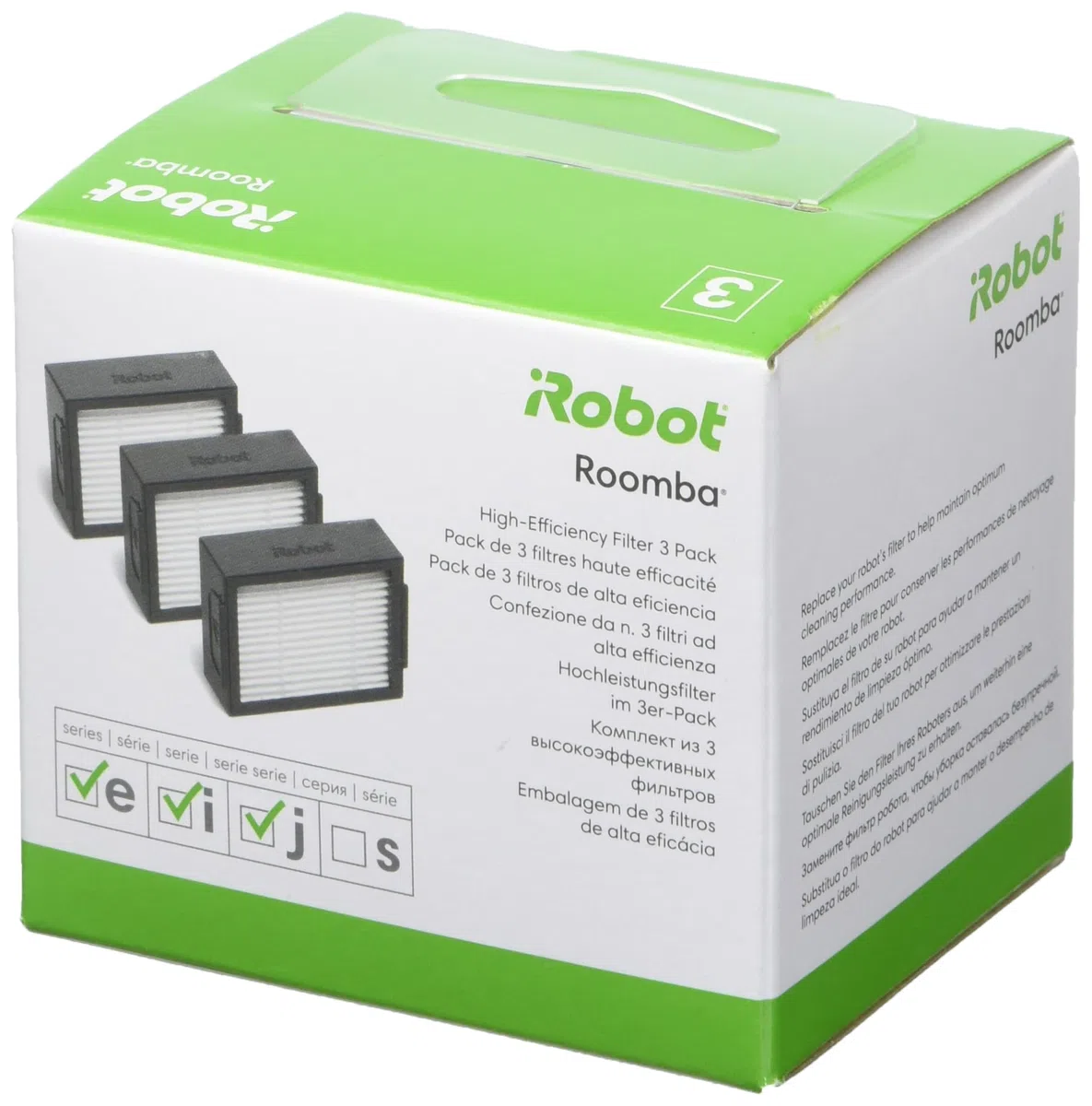 iRobot Filtri High Efficiency, Kit da 3 Filtri, Parti originali iRobot, compatibili con Roomba Serie e & i, Nero