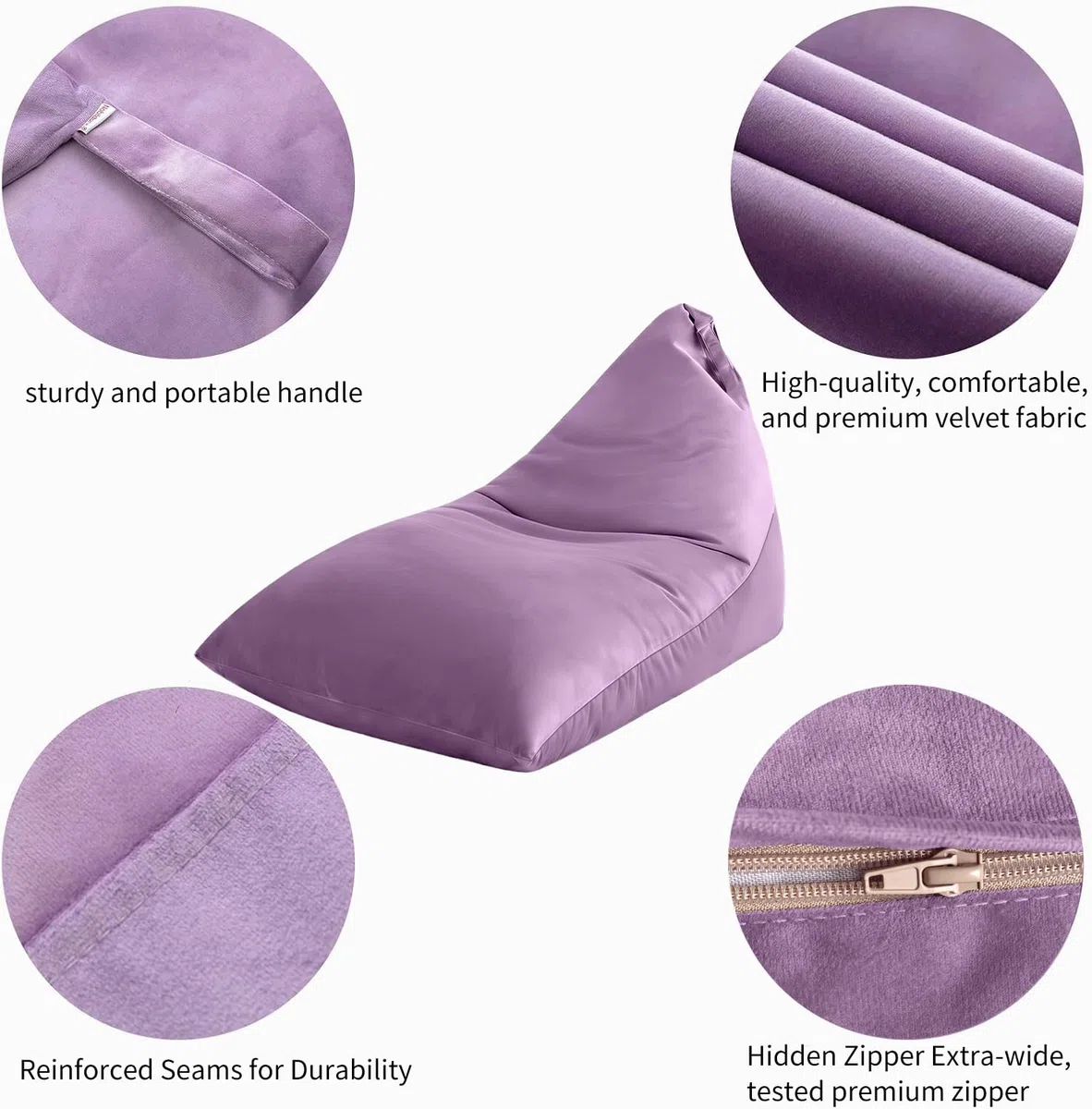 Fodera per poltrona sacco (senza imbottitura), per adulti e ragazzi, copertura in velluto spesso, 400 l (doppia viola, grande)