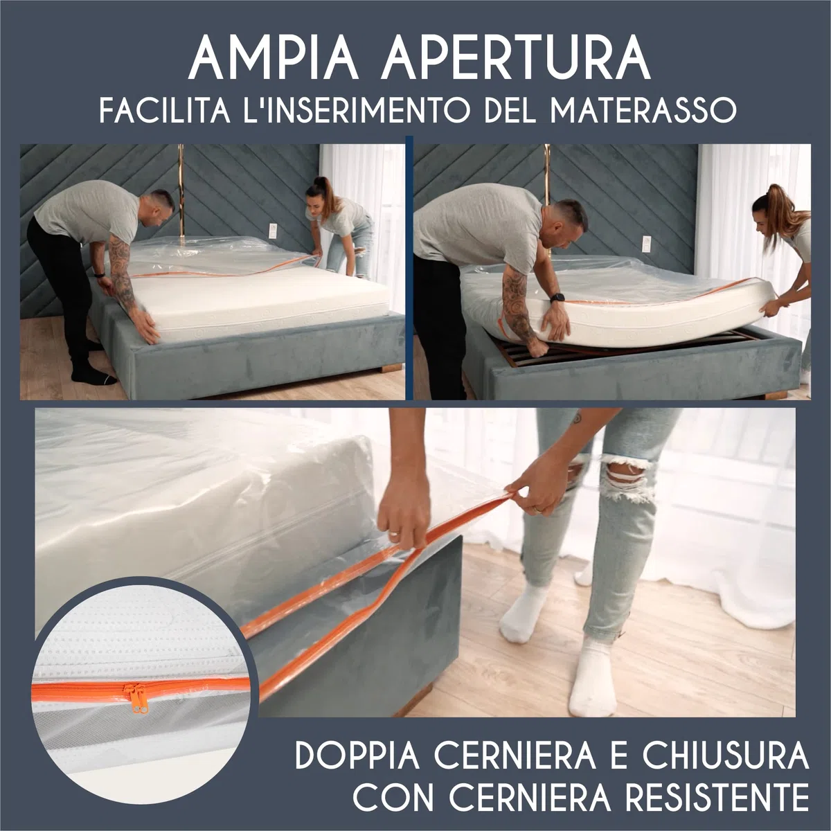 Custodia Materasso Matrimoniale in Plastica - Sacco 180x200 cm (Spessore 30 cm) - Proteggi e Celofan per Coperture - Perfetto per Conservazione, Trasloco - Con Pratica Cerniera