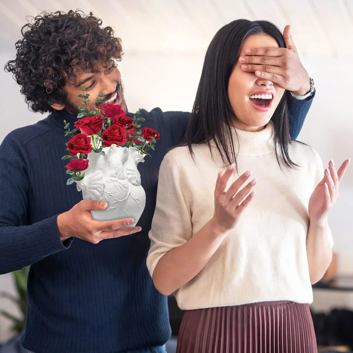 Vaso anatomico a forma di cuore in resina bianca per decorazione moderna della casa, regalo per diverse occasioni