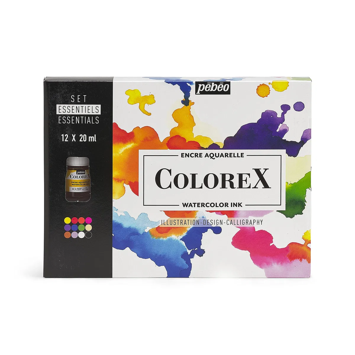 Pebeo Colorex - Scatola 12 Flaconi Assortiti 20 ml - Kit Disegno Illustrazione Manga - Inchiostro Acquerello Colori Complementari