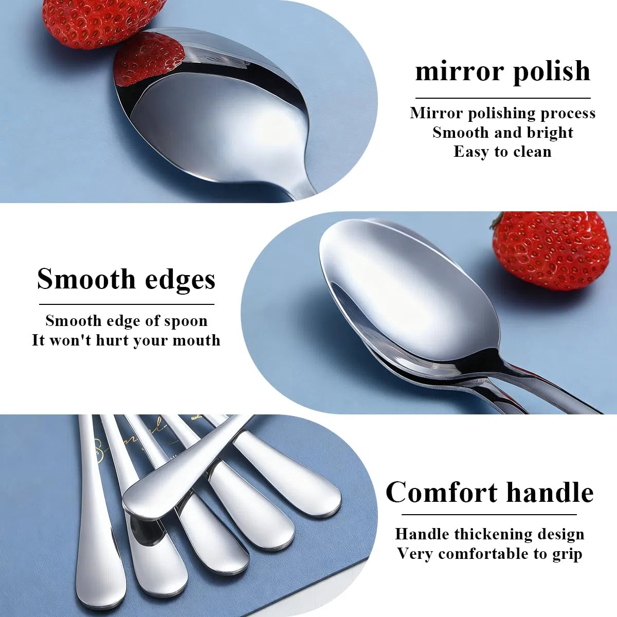 Berglander Set di 24 cucchiai da tavola, 18,7 cm, in acciaio inox per uso alimentare, per casa, cucina o ristorante, lucidati a specchio, lavabili in lavastoviglie