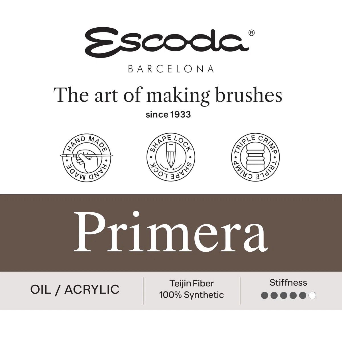 ESCODA Set 3 Pennelli Olio - N. 1, 2, 4 Punta Tonda Fibra Sintetica Primera Set Guillermo Muñoz Vera Serie Primera Professionale Fatto a mano a Barcellona.