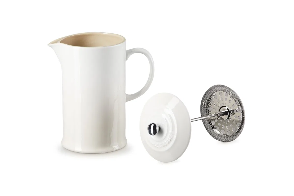 Le Creuset Coffee Press in gres vetrificato con Pressa in Acciaio Inox, 1 L, Meringue, 60706087160003