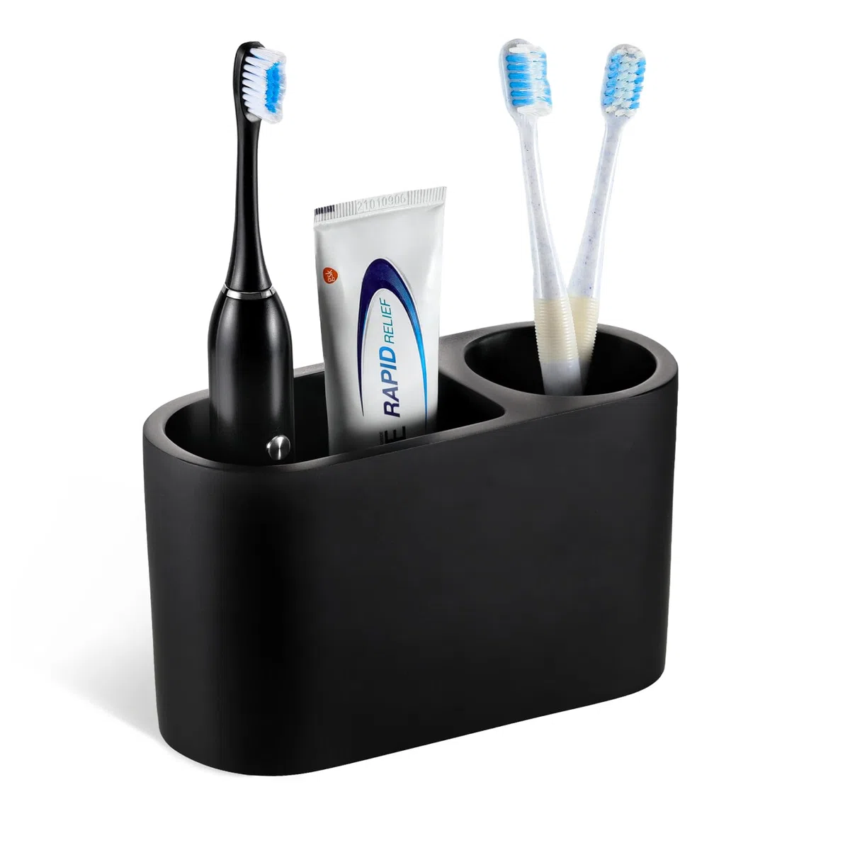 Luxspire Portaspazzolino 2 Slot, Porta Spazzolini da Denti e Dentifricio per Bagno, Organizer per Spazzolino Elettrico, Portaoggetti Portaspazzolini in Resina per Bagno, Accessori Bagno, Nero Opaco