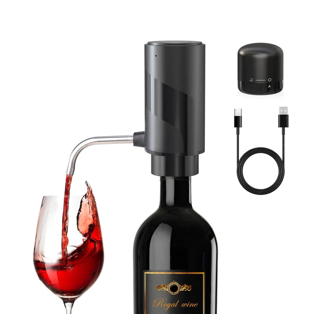 Aeratore e versatore elettrico per vino, Decanter per vino automatici intelligenti, Distributore di vino ricaricabile con cavo USB, I migliori regali per il vino