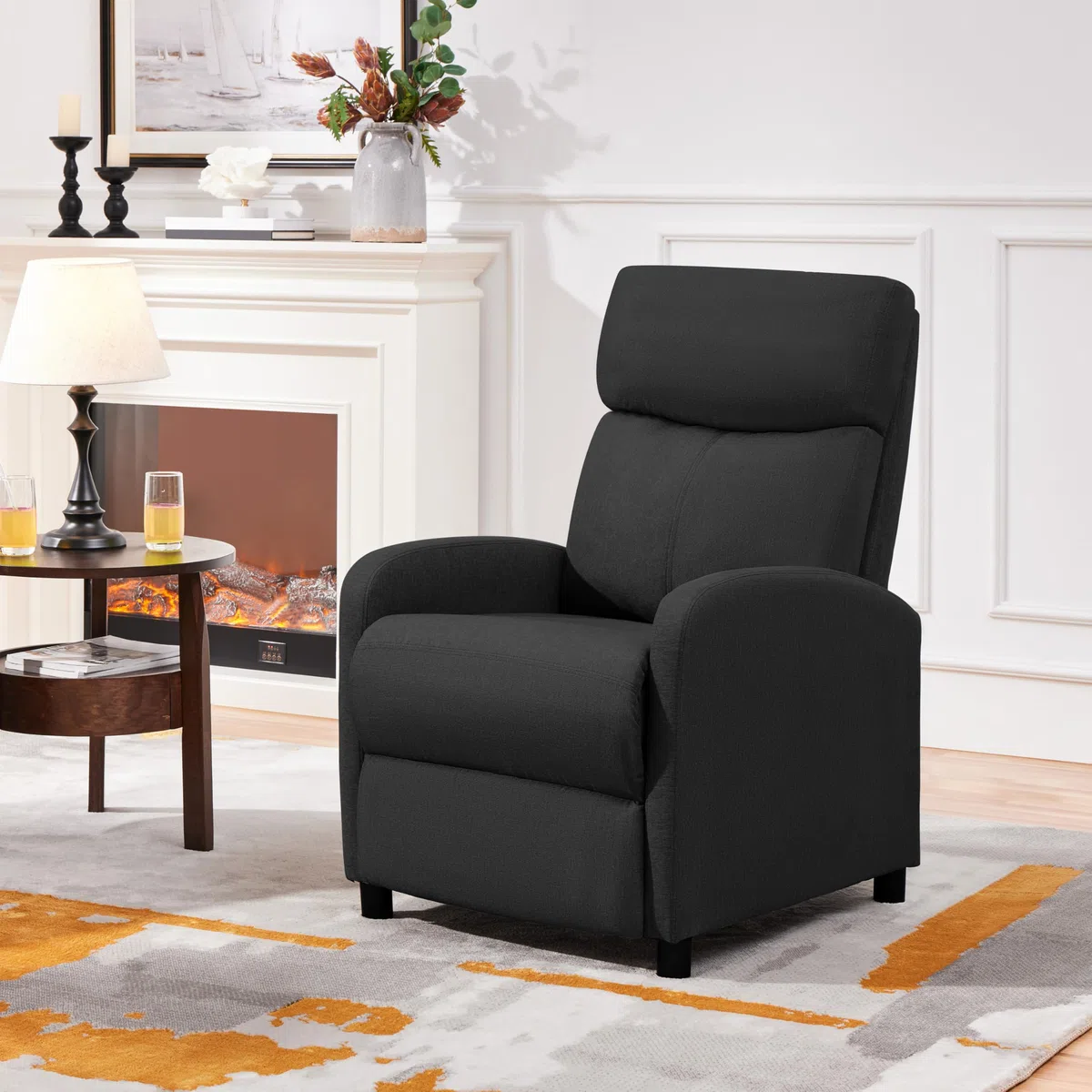Poltrona Reclinabile Manuale Poltrona Lounge Imbottita Poltrocina con Poggiapiedi Poltrona Alzapersona Relax da Divano Soggiorno Camera da Letto Tela/Nero