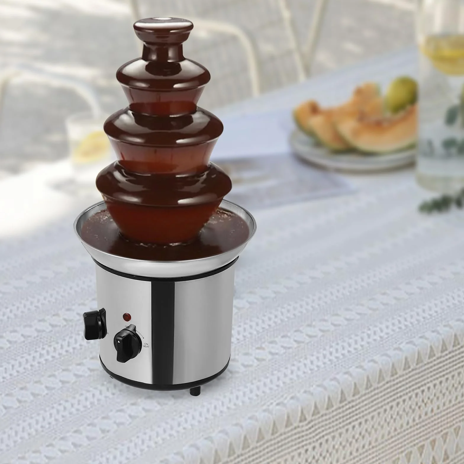 Fontana di cioccolato a 4 ripiani, grande fontana di cioccolato, con funzione di fusione, in acciaio inox, 170 W, cascate lisce per frutta e pasticceria - fontana per cioccofondue per caffè e hotel