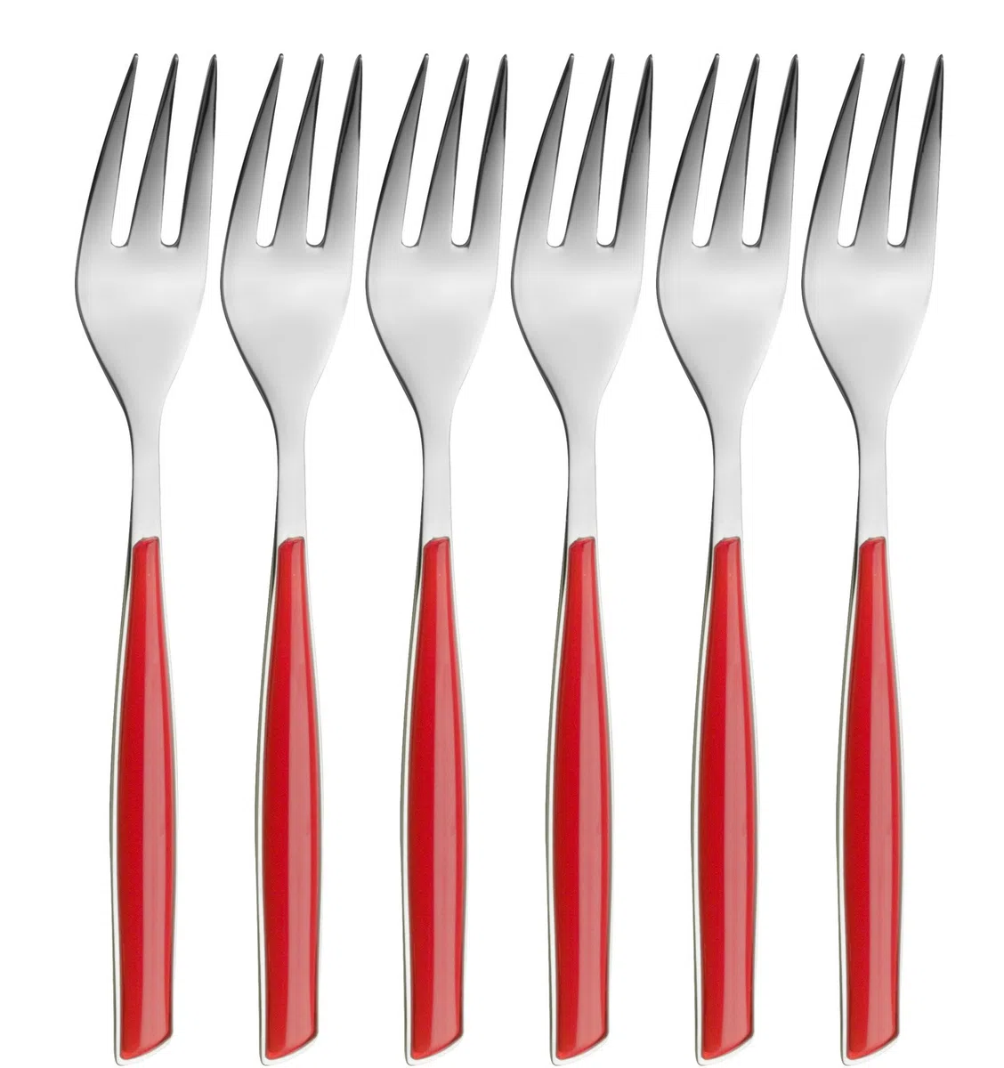 BUGATTI, Glamour, Set 6 Forchettine da Dolce in Acciaio Inox 18/10, Confezionato in Scatola Regalo (Rosso)