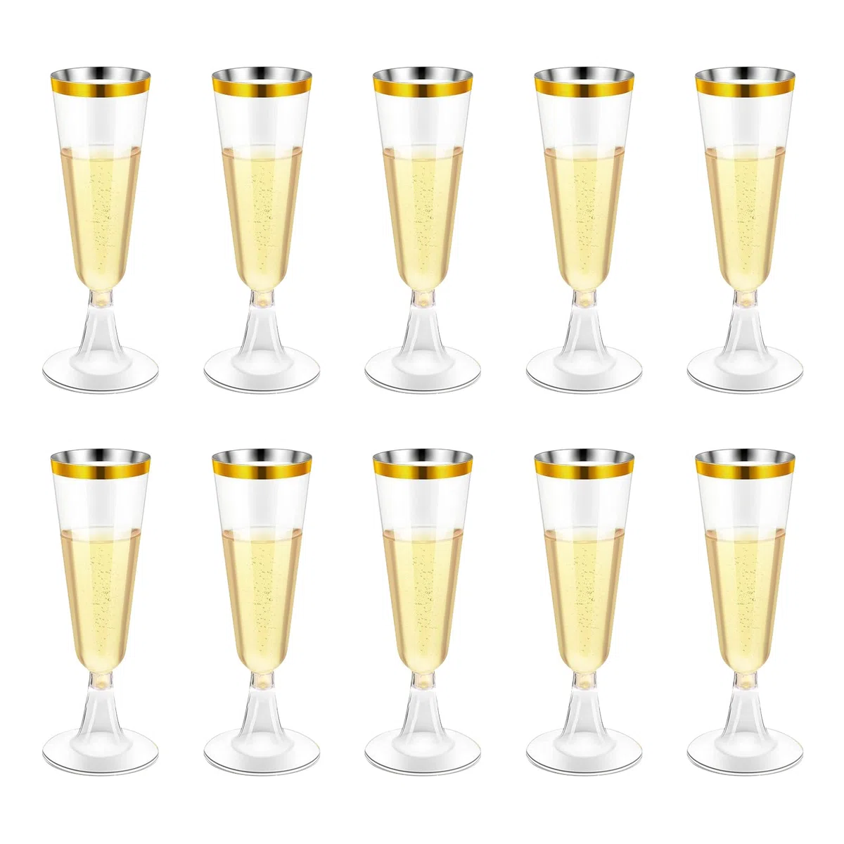 Flute da Champagne in Plastica Trasparente, 10PCS Bicchiere di Champagne in Plastica Riutilizzabili, Flute da Champagne Eleganti in Plastica Rigida, Calice Trasparente Impilabile per Feste (150ml)