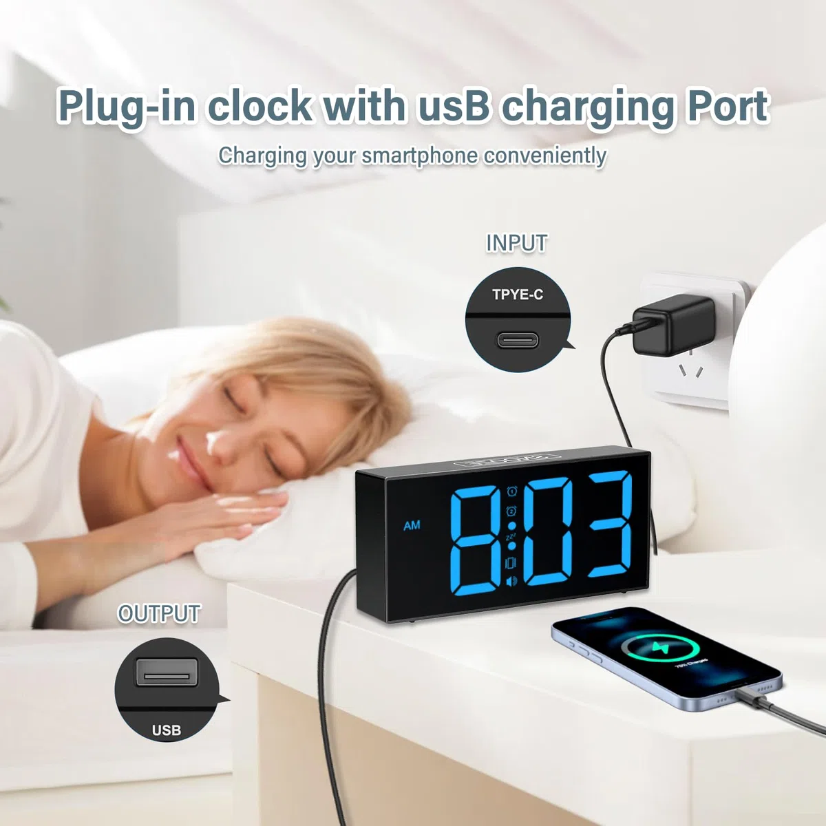 Sveglia da Comodino con Vibrazione Orologio Sveglia Digitale da Comodino Digitale da Comodino Per Non Udenti, Con Problemi Di Udito, Che Dormono Pesantemente, Snooze, Doppio Allarme, Porta Usb