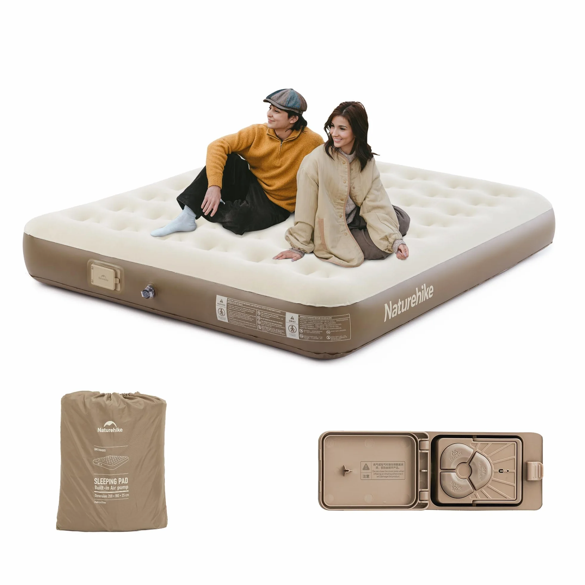 Naturehike Materasso Gonfiabile Doppio con Pompa Integrata Ricaricabile - 200x150x25cm Letto Gonfiabile Autogonfiante per Campeggio e Casa - Materassino Campeggio Portatile e Stabile