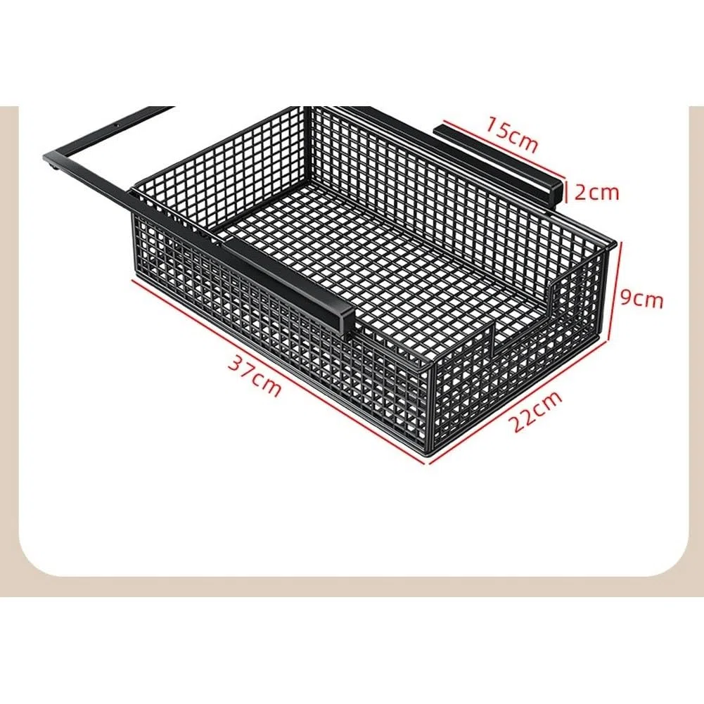 RichVibe - Organizzatore da appendere sotto il mobile con cassetto portaoggetti per utensili da cucina, 37x22x9 cm, in materiale ferro con alte guide laterali, design estraibile, bianco/nero