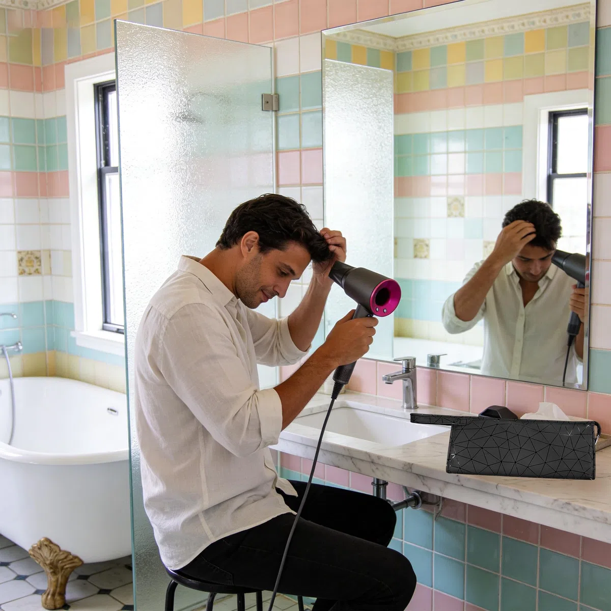 Borsa da Viaggio in Pelle PU Portatile Custodia per Dyson Airwrap, Supersonic Hair Dryer, Borsa Impermeabile per Asciugacapelli, Borsa da Viaggio Antipolvere, Custodia da Viaggio (Nero puro)