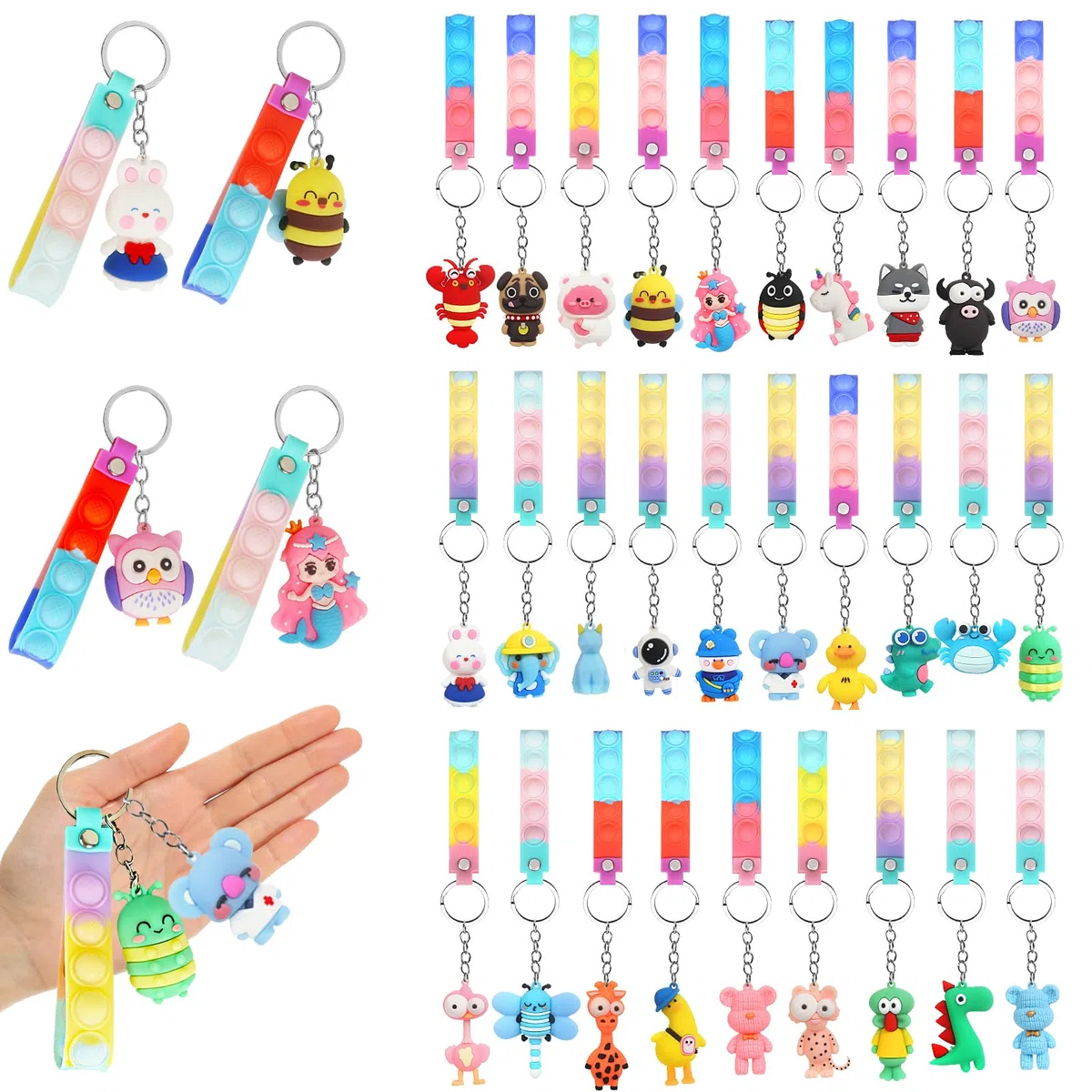 Gudotra 32 Pezzi Portachiavi Animale Gadget Compleanno Bambini con Pop it Fidget Toys Antistress Regalini per Invitati Alunni Fine Anno Scolastico Pensierini per Bambini Dopo Festa
