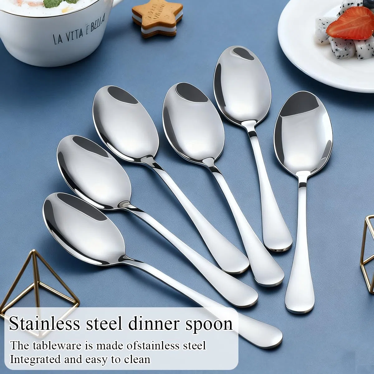 Berglander Set di 24 cucchiai da tavola, 18,7 cm, in acciaio inox per uso alimentare, per casa, cucina o ristorante, lucidati a specchio, lavabili in lavastoviglie