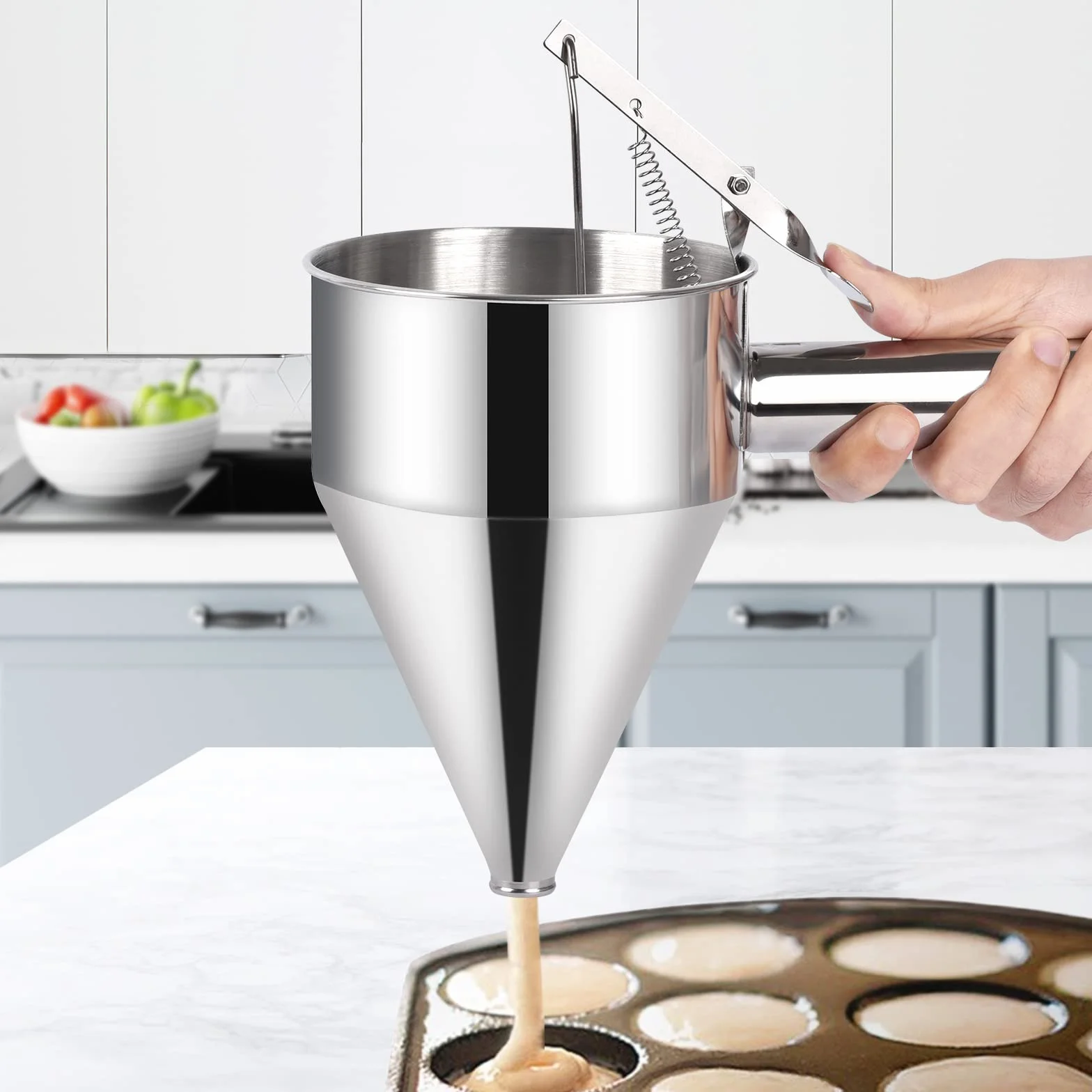 Sopito Imbuto Cucina, Dispenser per Pasta 600ml in Acciaio Inox, Multi-Calibro, Ideale per Frittelle e Dessert