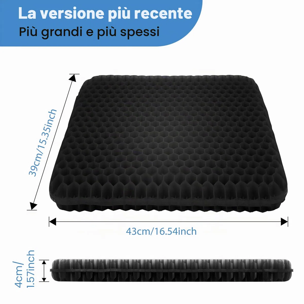 cuscino gel per sedia, Cuscino In Gel, Cuscino per Coccige, Cuscini per Sedie Traspiranti per Auto/Ufficio/Casa/Sedia a Rotelle (Nero, 43 * 39 * 4)