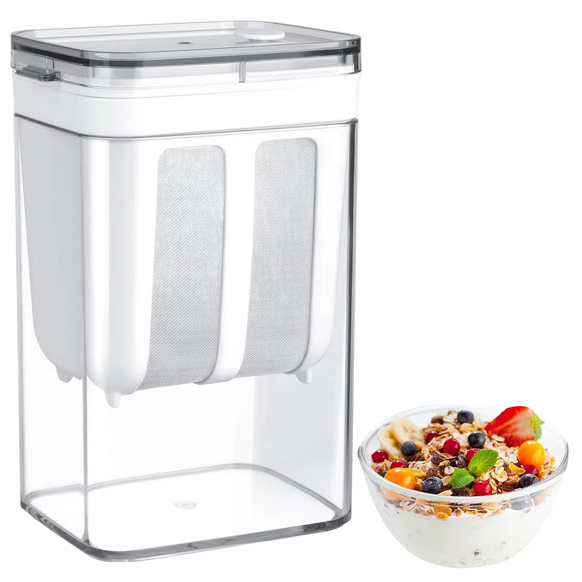 Erzekrim Colino per Yogurt Greco Separatore Riutilizzabile di Siero di Latte Yogurt 1100ML Filtro per Succhi Macchina con Sacchetto a Rete Fine e Coperchio per Filtrare Succhi di Frutta, Latte
